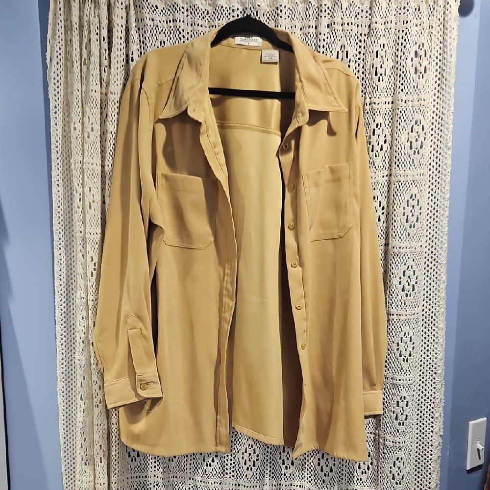 Mustard Gold Crushed Velvet Button-Up Shirt